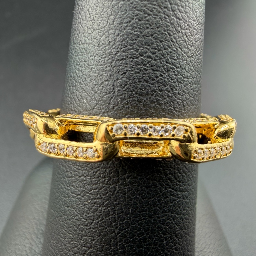 NWT Rachel Zoe 14k yellow Gold Sterling Silver 925 Chain Link Cz Band Ring Sz 8
